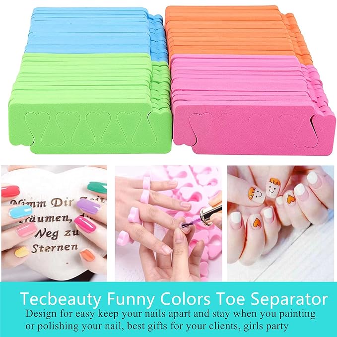 48pcs Sponge Toe Separators Pedicure Set for Nail Polish- Premium Nail Art Painting and Polishing Tool Kit, 4 Funy Color