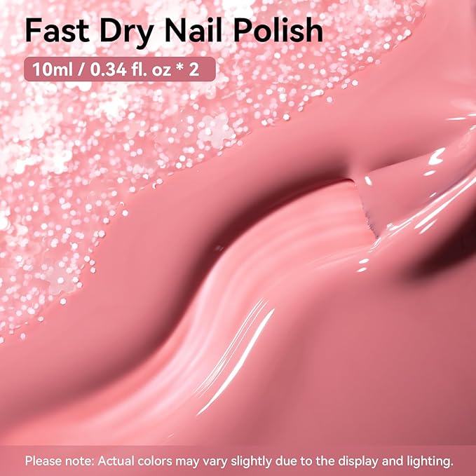 Dusty Rose Nail Polish and Sheer Pink Dot, 2 Colors Light Pink Nail Polish Duo Non-Gel, Opaque, Fast Dry & Long Lasting Glossy Nail Art Gift for Women