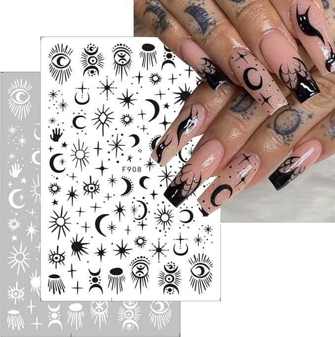 10 Sheets Snake Nail Art Stickers Sheets Black White Nail Decals Star Moon Eye Rose Leaf Flame Nail Art Supplies Butterfly Acrylic Nail Supplies 3D Goth Snake Nail Design Stickers for Women DIY Nail