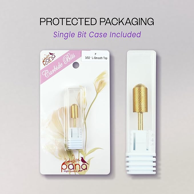 PANA 3/32" Large Smooth Round Top Safety Carbide Nail Drill Bit for Gel Polish & Acrylic Removal Nail Salon Manicure Pedicure Electric File Tools (Large Barrel - Gold, Fine)