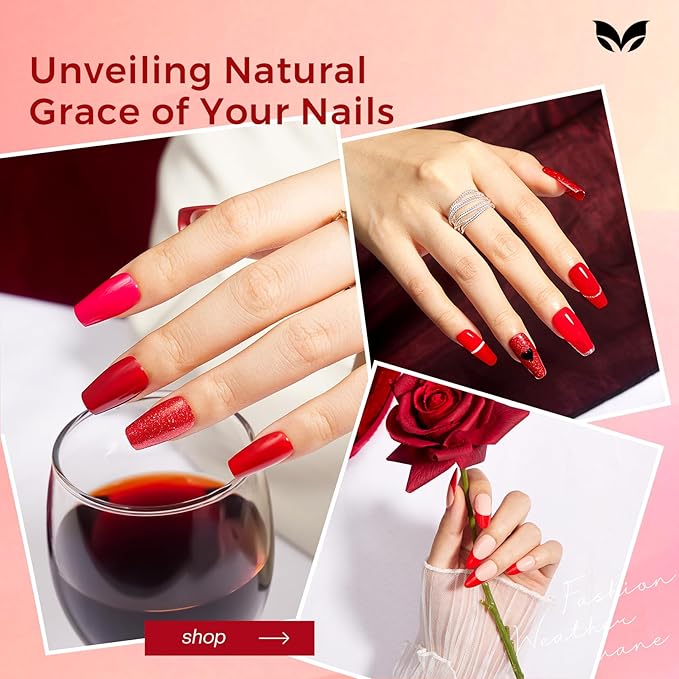 Morovan Red Nail Polish Set: Glitter Bright Burgundy Cherry Christmas Red Fingernail Polish Kit Shimmer Sparkle Air Quick Dry Nail Polish Pack for Nail Art Manicure Holiday Party Gift for Women Girls