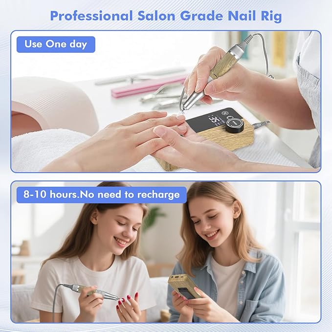 35000RPM Nail Drill Professional, Rechargeable Electric Nail File，Cordless Nail File Portable Efile for Acrylic Gel Nails Remove, 12Pcs Nail Drill Bits, Super Silent Shockproof and not hot