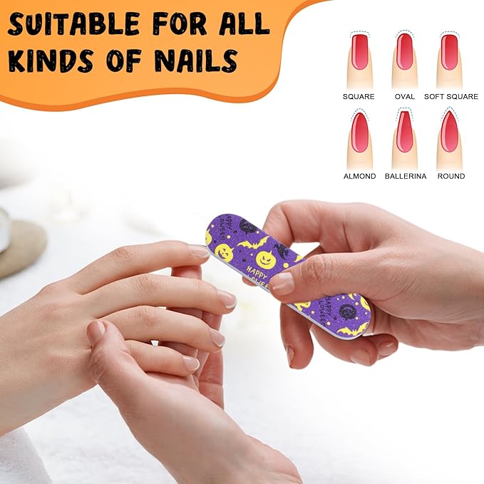 Lasnten 200 Pcs Halloween Gifts Bulk Mini Nail Files for Women Bat Spider Skull Double Sided Emery Board Nail File for Natural Nails Pumpkin Manicure Tools for Halloween Party Favor