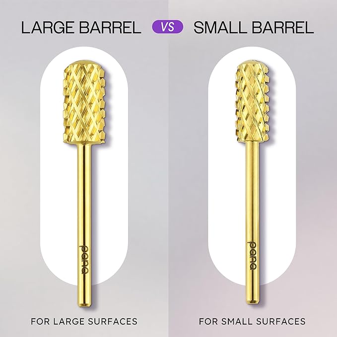 PANA 3/32" Small Smooth Round Top Safety Carbide Nail Drill Bit for Gel Polish & Acrylic Removal Nail Salon Manicure Pedicure Electric File Tools (Small Barrel - Gold, 4X Coarse)