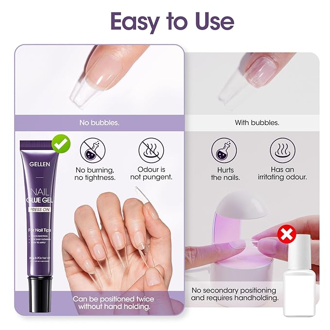 Gellen Semi Solid UV Nail Glue Gel for Press on Nail Tips Acrylic Nails and Press on Nails, Nail Bond Gel Nail X Glue for French TipNails