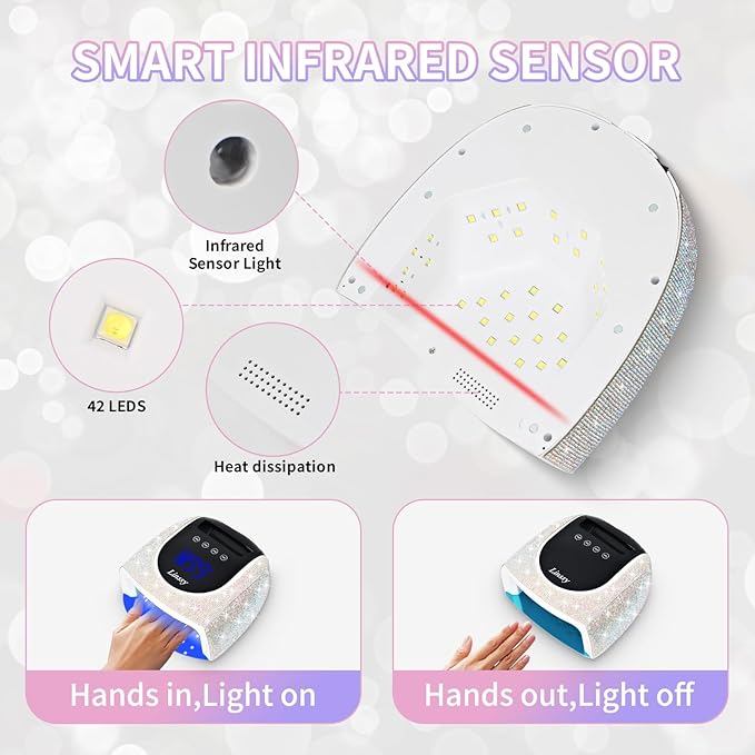 96W UV LED Cordless Nail Lamp,Nail Dryer with 42 Beads,UV Light for Gel Nails Manicure for Fingernails & Toenails,Professional LED Nail Lamp for Salons with 4 Timers and Smart Sensor (Diamond)