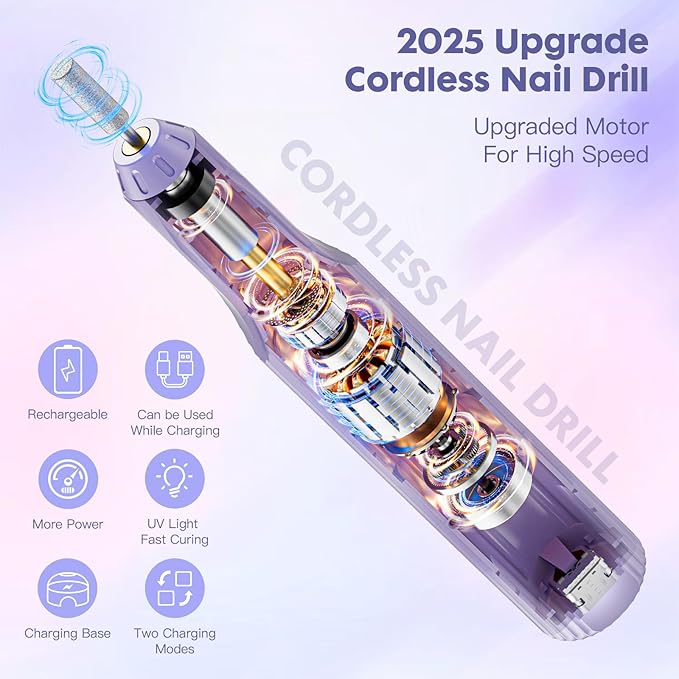 Electric Nail File,Nail Drill Kit with Nail Lamp,Cordless Nail Filer for Acrylic Gel Nails,Professional Nail Drill Machine Polishing Tool Manicure Pedicure Kit Efile Nail Supplies for Home Salon