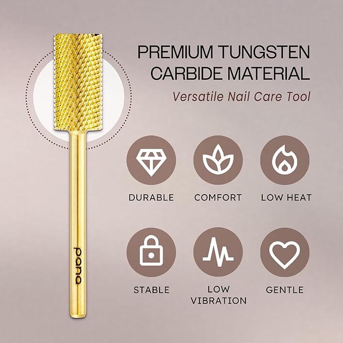 PANA Professional 3/32" Shank Size - Flat Top Large Barrel Gold Carbide Bit Medium Grit - Nail Drill Bit for Dremel Machine