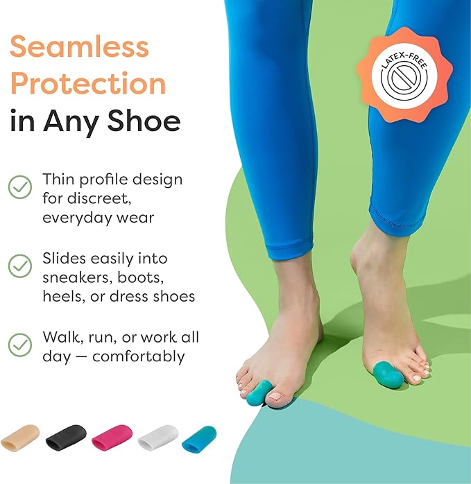 ZenToes 6 Pack Gel Toe Cap and Protector - Cushions and Protects to Provide Relief from Missing or Ingrown Toenails, Corns, Blisters, Hammer Toes (Variety, Tidal)