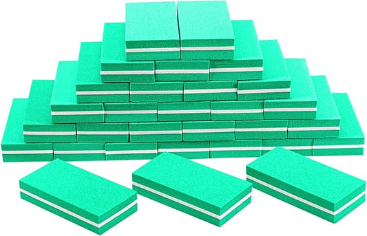 Diesisa Buffer Block Nail File, 100/180 Grit Sponge Nail Buffers for Acrylic Nails, Mini Buffing Block Double Sided for Manicure Tools 30 Count - Green