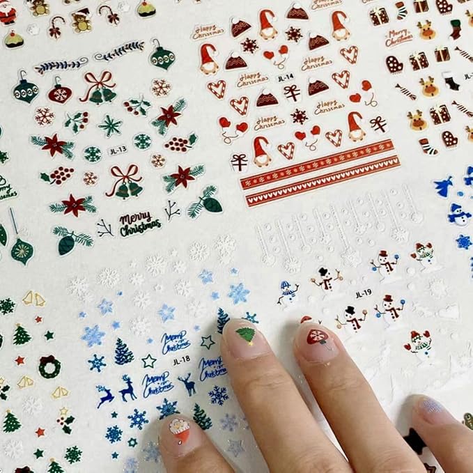 30 Sheets Christmas Nail Art Stickers 3D Self Adhesive Christmas Nail Decals Santa Claus Elk Snowman Christmas Tree Nail Art Supplies Winter Nail Stickers for Women DIY Acrylic Nail Decorations