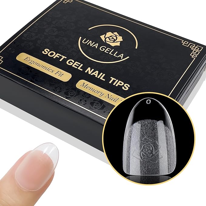 UNA GELLA 600Pcs Short Oval Almond Gel Nail Tips, Round Almond Press on Nails Pre-shaped Soft Gel Clear Fake Nails Tips Full Cover for Nail Extension Home DIY Salon 12 Sizes