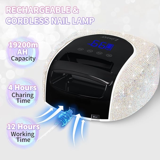 96W UV LED Cordless Nail Lamp,Nail Dryer with 42 Beads,UV Light for Gel Nails Manicure for Fingernails & Toenails,Professional LED Nail Lamp for Salons with 4 Timers and Smart Sensor (Diamond)