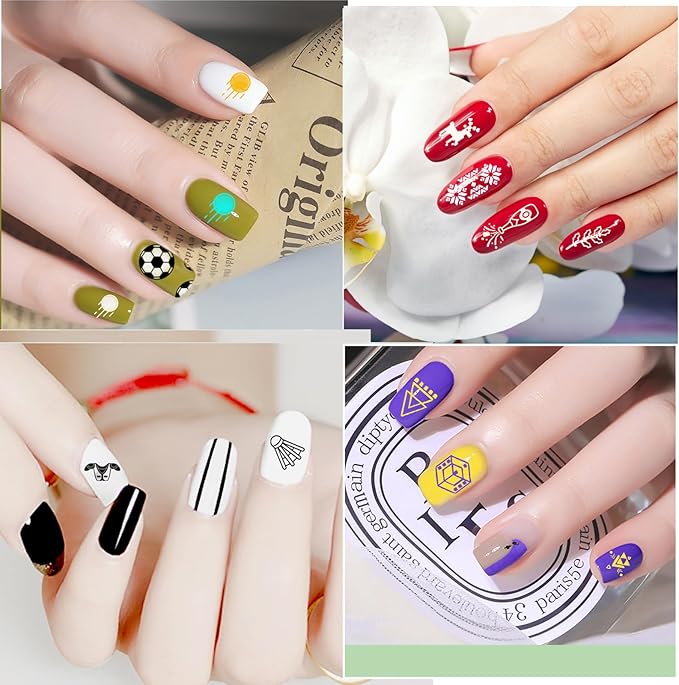 Biutee Nail Stamping Plates 8PCS Nail Stamping Polish Gel and Nail Stamper Kit 10 PCS Nail Art Stamper Plates, French Flower Leaves Animal Lace Halloween Design (10 PCS Plates With 8 PCS Gel)