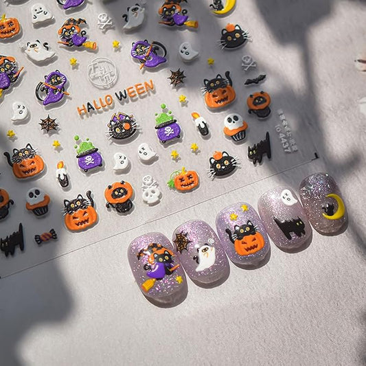Halloween Nail Stickers for Nail Art Ghost Pumpkin Nail Art Stickers Black Cat Skull Nails Design Decals Halloween Nail Supplies for Women DIY Manicure Decoration Accessories