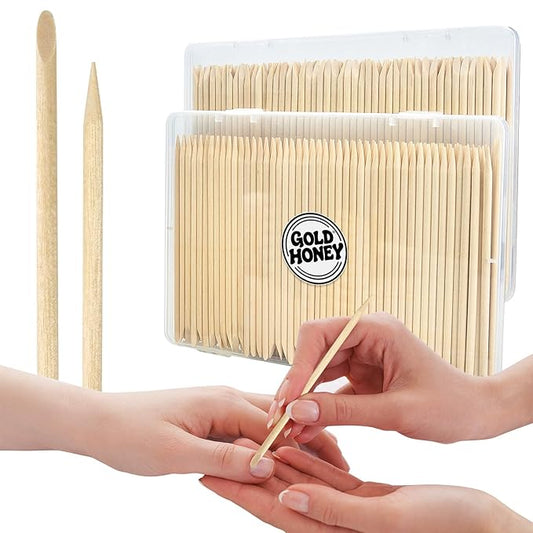 GOLD HONEY 360PCS Cuticle Pusher Wood in Boxed - 4.5 Inch Double Sided Orangewood Sticks for Nails Used - Professional Manicure & Cuticle Remover - Manicure Pedicure Tool
