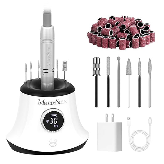 MelodySusie Rechargeable Desktop Nail Drill,Professional 30000RPM Electric Nail File for Acrylic & Gel Nails Removal,SC320G Cordless E-File Machine with LED Display for Manicure Salon & Home,White