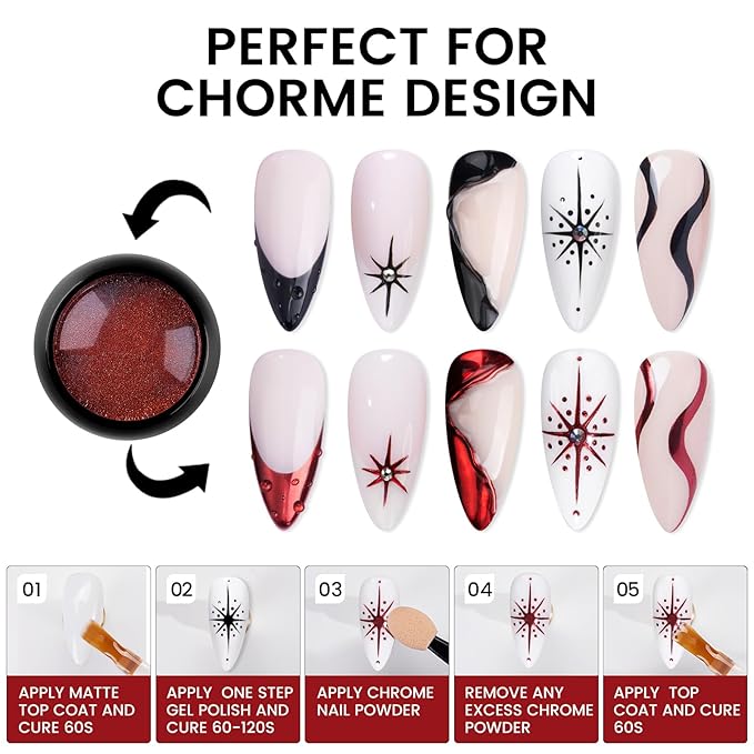 HEMA and TPO Free Black Gel Polish for Chrome Nail Powder, 18 ML Black One Step Gel Nail Polish 3-in-1, No Need Base and Top Coat, Soak Off U V Gel Polish for Women Girl Nail Lovers