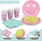 Kochorie 96 Piece Preppy Smiley Face Party Paper Plates Preppy Smile Face Party - Image 3