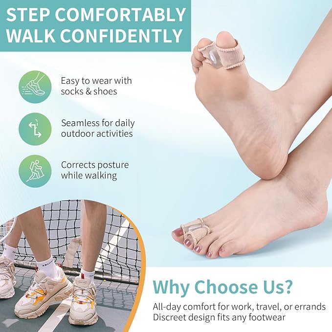 Adjustable Big Toe Separators for Women & Men Bunion Corrector & Hammer Toes Straightener, Silicone Spacers for Overlapping Toes, Corn Relief & Foot Pain Support, Soft Gel Protectors