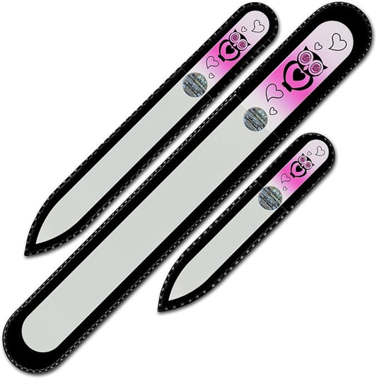Mont Bleu Set of 3 Owls Crystal Nail Files hand decorated with crystals - Handmade - Czech Tempered Glass