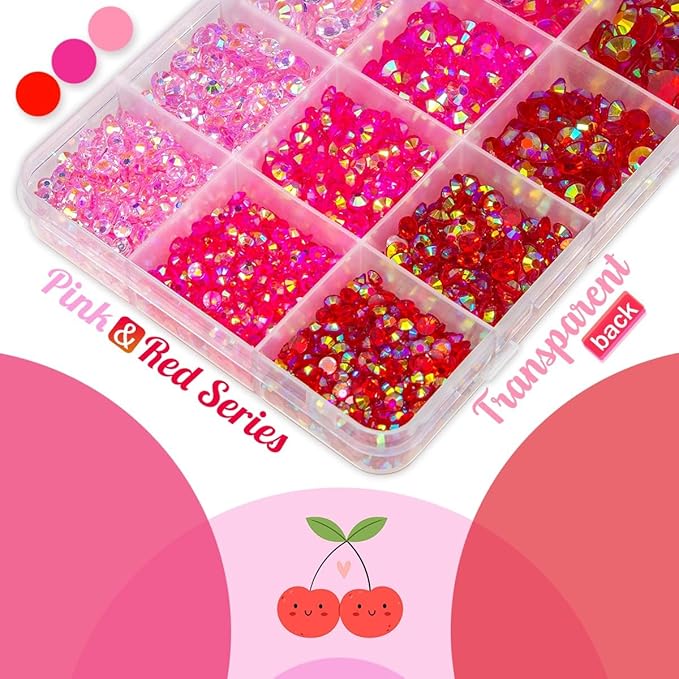 Transparent Pink Red AB 3 Color Jelly Resin Rhinestones for Crafting 3mm 4mm 5mm 6mm Flatback Hot Pink Clear Stones Gems Diamonds Charms for Nails Eyes Face Makeup Crafts DIY Tumblers Bottles