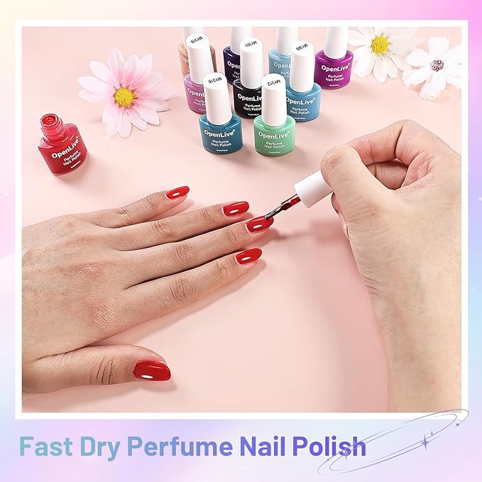 32 Color Perfume Nail Polish Set and 3 PCS Nail Strengthener, Red Pink Pueple and Green Quick Drying Nail Polish Set for Women Salon DIY Nail Art