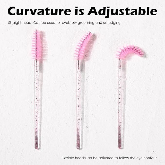 (400+300 Pieces) Pink Crystal Handle - 400 Cotton Swabs + 300 Brushes for Lash Extensions, Makeup (Simple Packaging)-(Crystal Pink)