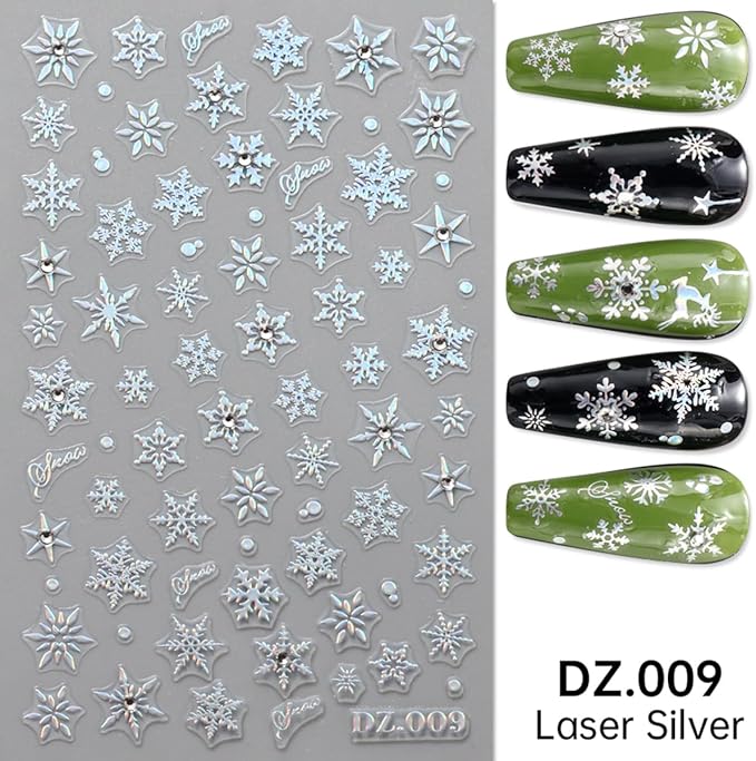4 Sheets Christmas Nail Stickers for Nail Art WLGDLH 3D Self Adhesive Nail Art Stickers Multicolor Snowflakes Nail Decals Crystal Nail Supplies for Women DIY Christmas Decorations