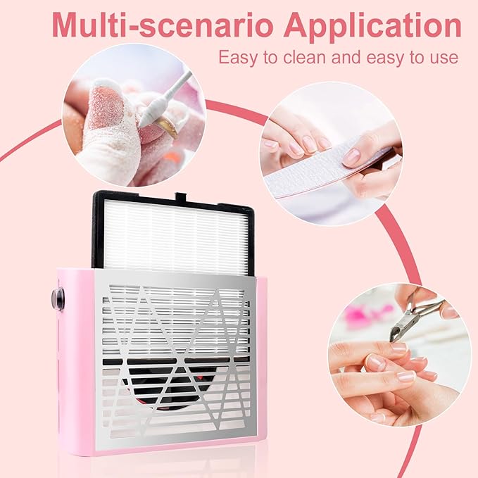 Acrylic nail kit with dust collector for nail tech - Pink nail dust collector & Drill with Reusable Filter and Brush (Pink)