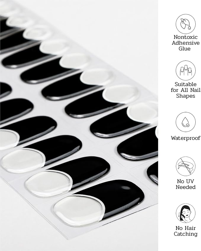 Nail Polish Strips - 22 Pcs Salon Quality Gel Nail Stickers - Long Lasting Wraps (Black Serenade)