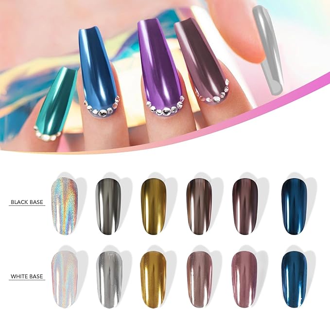 8 Colors Mirror Chrome Nail Powder Set Mirror Effect Holographic Chrome Nail Powder Iridescent And Pearlescent for Nail Art Decoration Glitter
