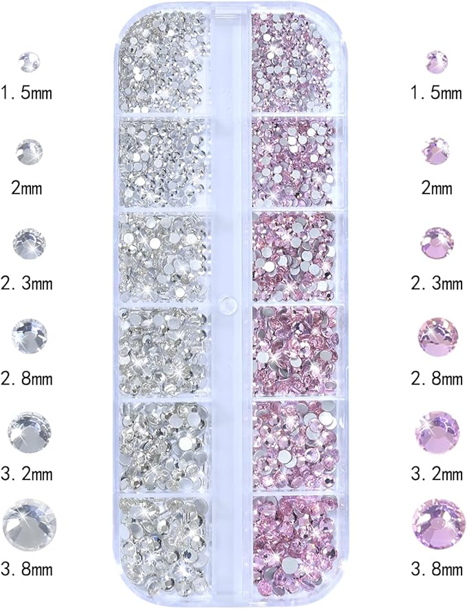 HNUIX Nail Rhinestones for nails - 3D Multi Shapes, Flat Back, Small Nail Gems, Crystal & Light Pink Nail Diamonds, with Kit, for Nail Art, DIY Decor