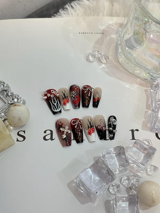 3D Nail Stickers for Pool & Dice Design - Cartoon Style Press-on Nail Art Decals (2 Sheets) - Cute Textured Manicure DIY Accessories
