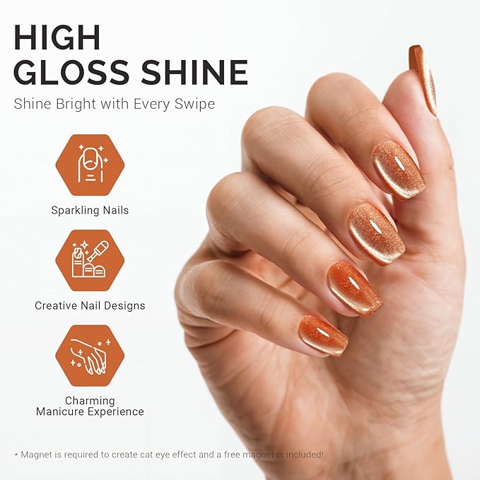 MelodySusie Jeweliver Cat Eye Gel Nail Polish, 0.5 Fl Oz Brown Glitter Holographic Magnetic Nail Polish with Magnet, UV Nail Polish for Nail Art Manicure Salon DIY at Home C68