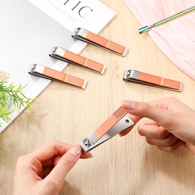 Mudder 6 Pieces Large Toenails Clippers Straight Edge Toenails Clippers Stainless Steel Nails Cutters for Men Women Thick Nails (Rose Gold)