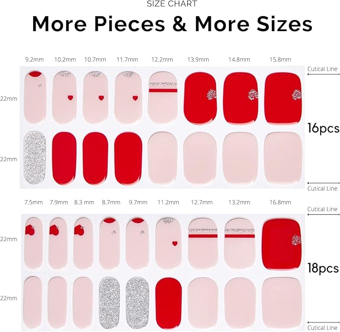 NAILOG Valentines Semi Cured Gel Nail Strips 34 pcs, Buy 2 Get 1 UV Lamp, Salon-Quality Gel Nail Stickers, Valentines Day Gel Nail Wraps with Soft Gel Finish | Love Note