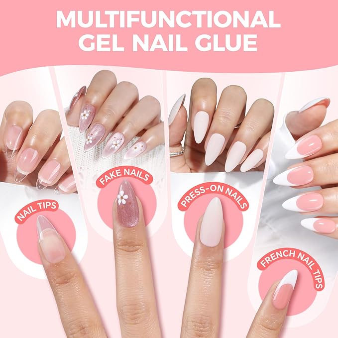 Super Strong Gel Nail Glue for Press On Nails(5ml), Upgraded Air Quickly Dry Glue Gel No UV Light Needed for Nail Tips Fake Nails Long Lasting with Professional Salon Quality