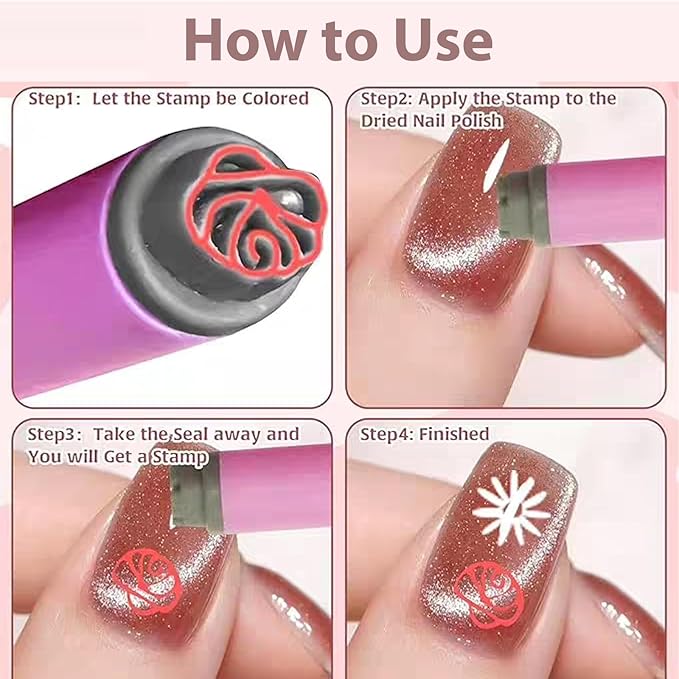 20PCS Nail Art Stamp Stamps Pen, Flower Stamper Pen for Women Girls, DIY Kit for Nail Art with Various Patterns