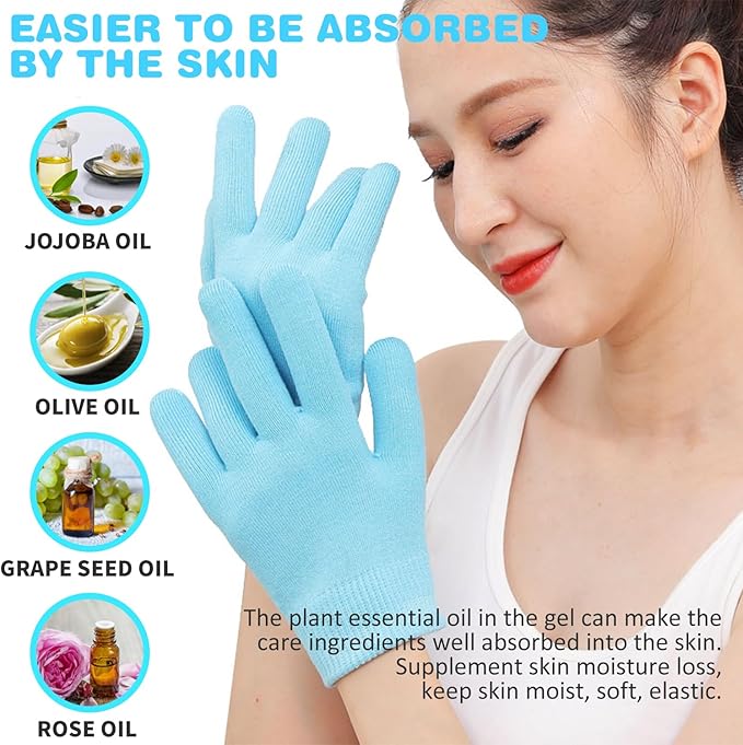 Moisturizing Glove and Sock, Gel Spa Moisturizing Therapy Sock ＆ Glove, Soften Repairing Dry Cracked, Hands Feet Skin Care, Effective in Repair Dry and Chapped Hands and Feet Skin Care(4 PCS/Blue)