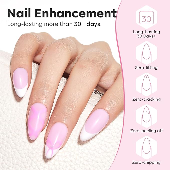 modelones Builder Nail Gel, 2 Pcs Clear and Baby Pink Builder Nail Polish, 8-in-One Rubber Base Gel Polish Pastel Pink Color Strengthener Apex Building Thickening Extension LED Lamp Cured 10ml