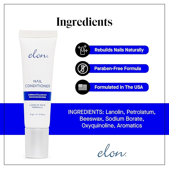 Elon Lanolin-Rich Nail Conditioner – Strengthens Nails, Protects Cuticles, Dermatologist-Recommended for Brittle & Damaged Nails (10g tube, 2 Pack)