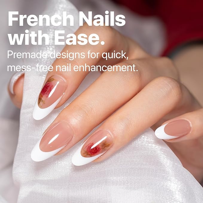 SXC Cosmetics French Tip Press On Nails Brown Series, Medium Almond X-Pro Tips Starter Kit