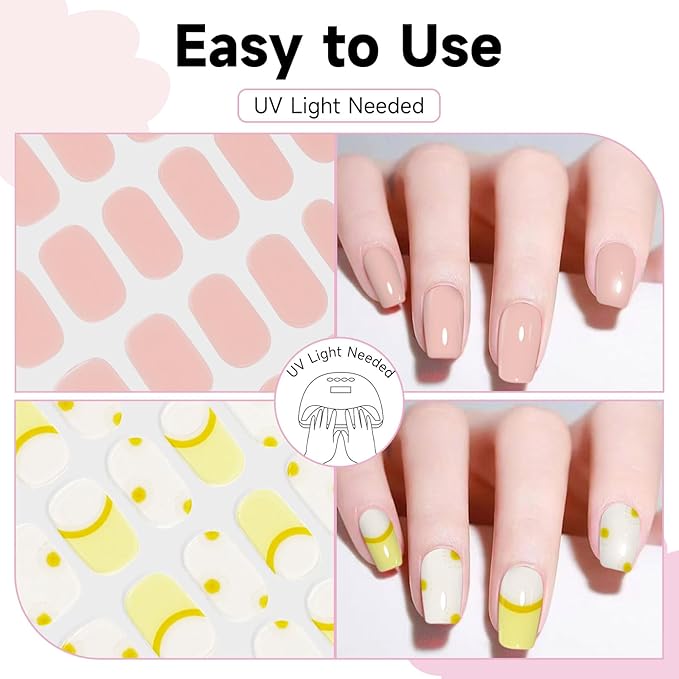 Semi Cured Gel Nail Strips 2 Set, (Nude/Jelly Orange) 56 Pcs Gel Nail Stickers Wraps Art DIY Gifts for Women Works with Any UV Lamps, Long Lasting,Salon-Quality, Easy to Apply & Remove
