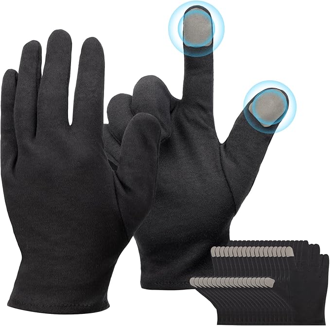 Touch Screen Gloves, Black Gloves Men and Women Moisturizing Gloves, 10 Pairs Black Cotton Gloves for Dry Hands Sleeping, Black Work Gloves for Photography, Jewelry, Coin Handling, Small
