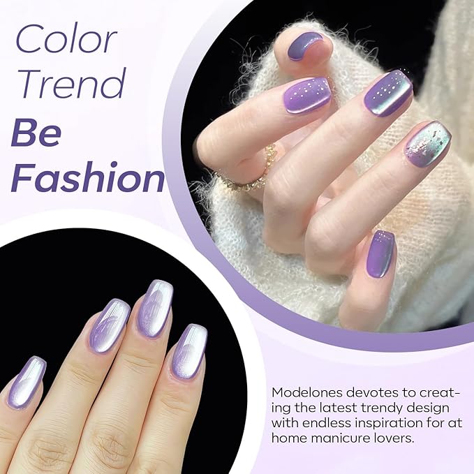 modelones Cat Eye Gel Nail Polish,Glitter Purple Gel Polish with Magnet Magentic Cateye Gel Polish Soak Off Led Reflective Gel Top Coat Manicure Salon DIY Gifts