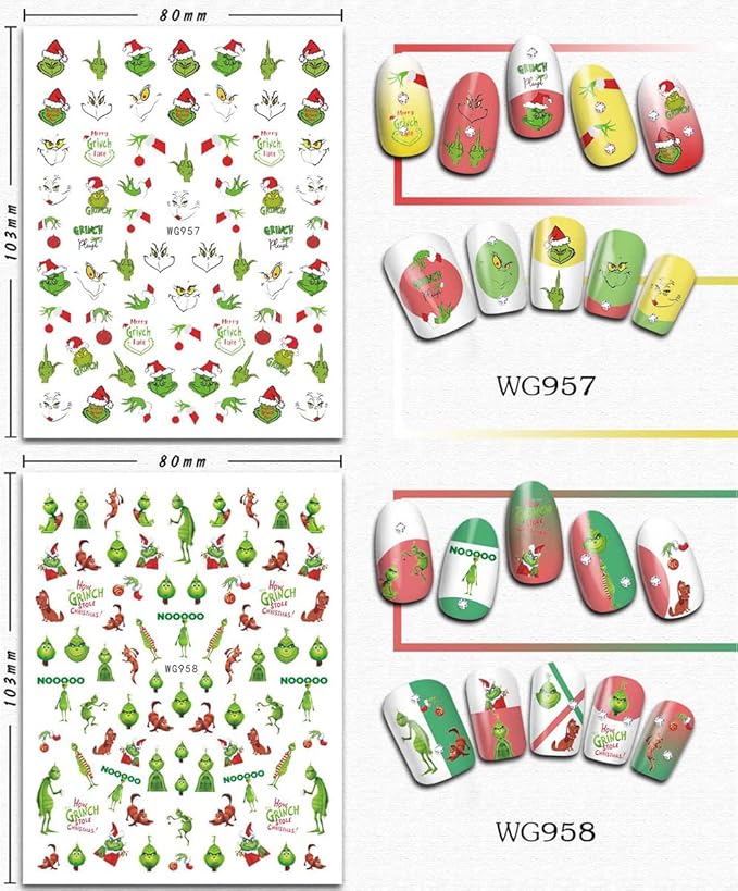 8 Sheets Christmas Nail Art Stickers - 3D Xmas Decals With Self-Adhesive Winter Nail Stickers for Holiday Designs