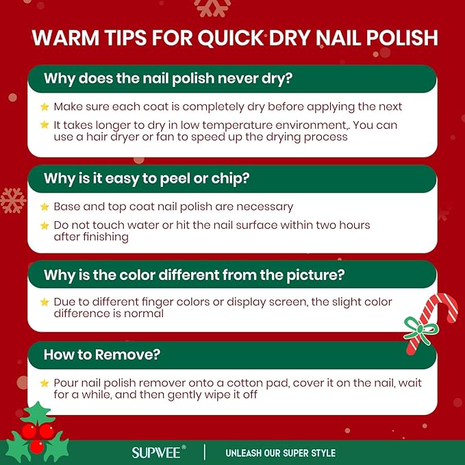 Christmas Nail Polish Set, 6 Colors Red Green Gold Silver Mini Nail polish Non Gel, Quick Dry Fast Drying Fingernail Lacquer for Women Girls Christmas Manicure Salon DIY Home