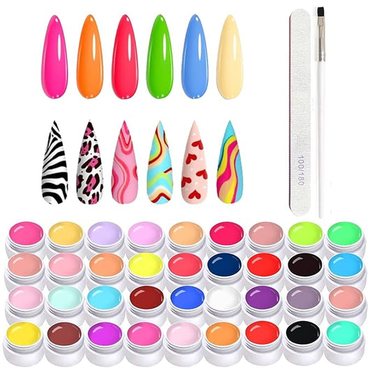 36 Colors Gel Paint Kit, Solid Gel Nail Polish Set with Nail Brush for Nails Art Whole Set Starter Manicure Nail Art Design Salon DIY at Home