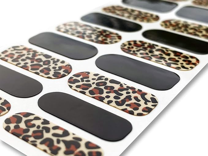 | 20 Exquisite Gel Nail Polish Strips w/Application Accessories - No UV/LED Lamp Required (Black & Leopard)